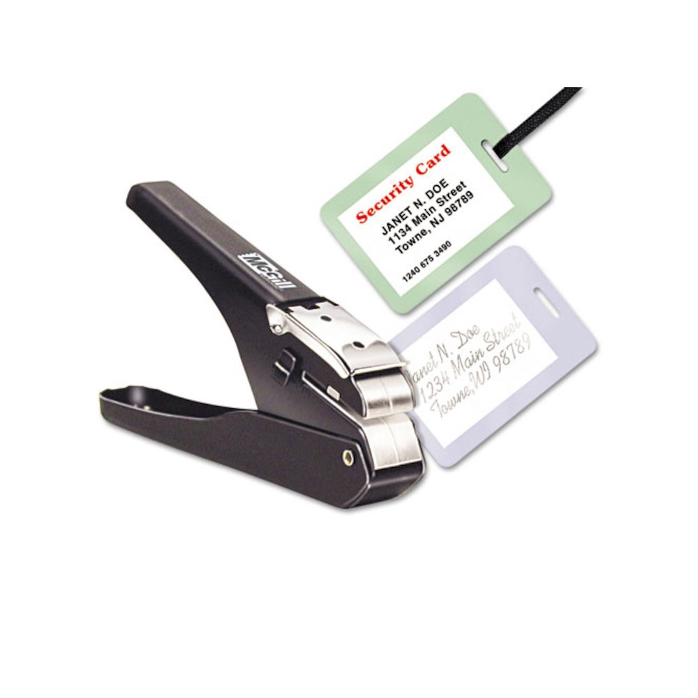 Handheld Badge/Slot Punch, 9/16" x 1/8" Horizontal Slot, Black/Chrome. Picture 2