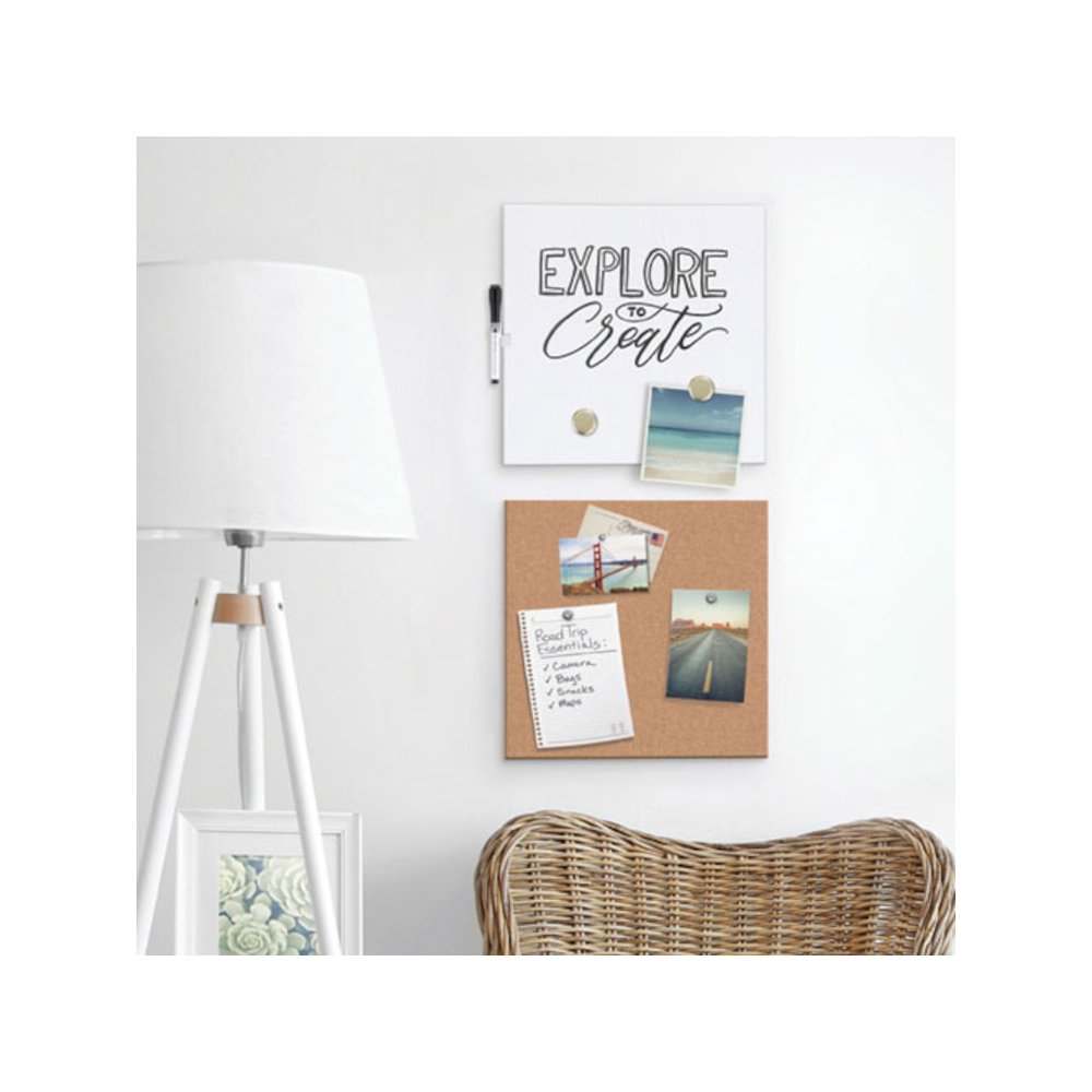 Frameless Tile Board Value Pack, (1) Tan Bulletin Board, (1) White Magnetic Dry Erase Board, 14" x 14". Picture 2