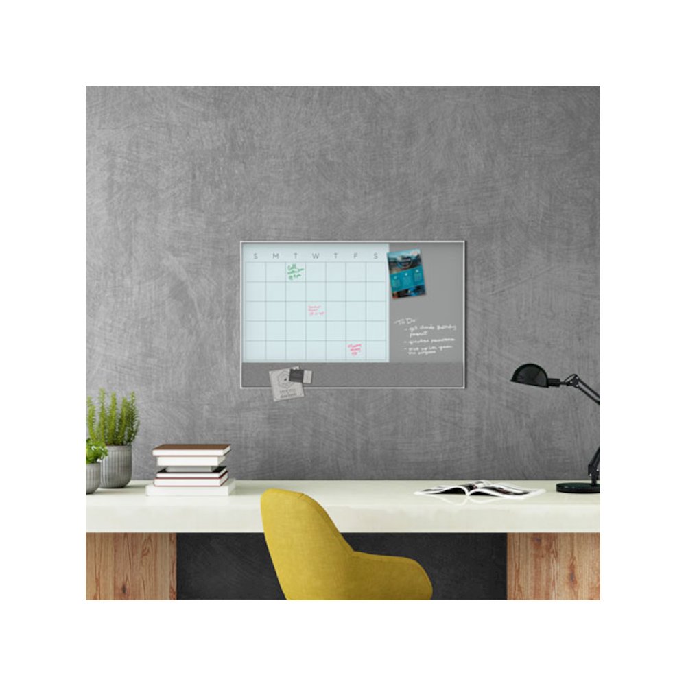 3N1 Magnetic Glass Dry Erase Combo Board, Monthly Planning, 36 x 24 (Actual Size: 35" x 23"), Gray/White Surface, White Frame. Picture 2