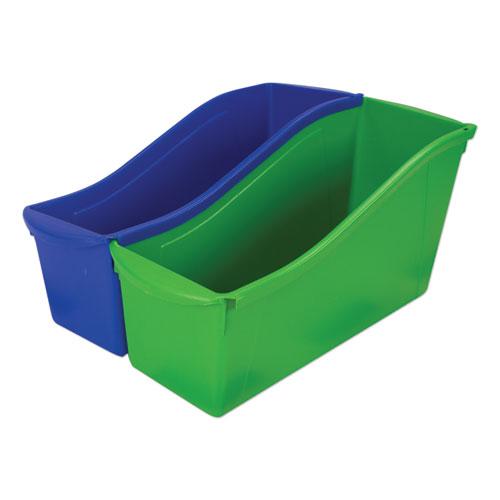 Interlocking Book Bins with Clear Label Pouches, 4.75" x 12.63" x 7", Assorted Colors, 5/Pack. Picture 6