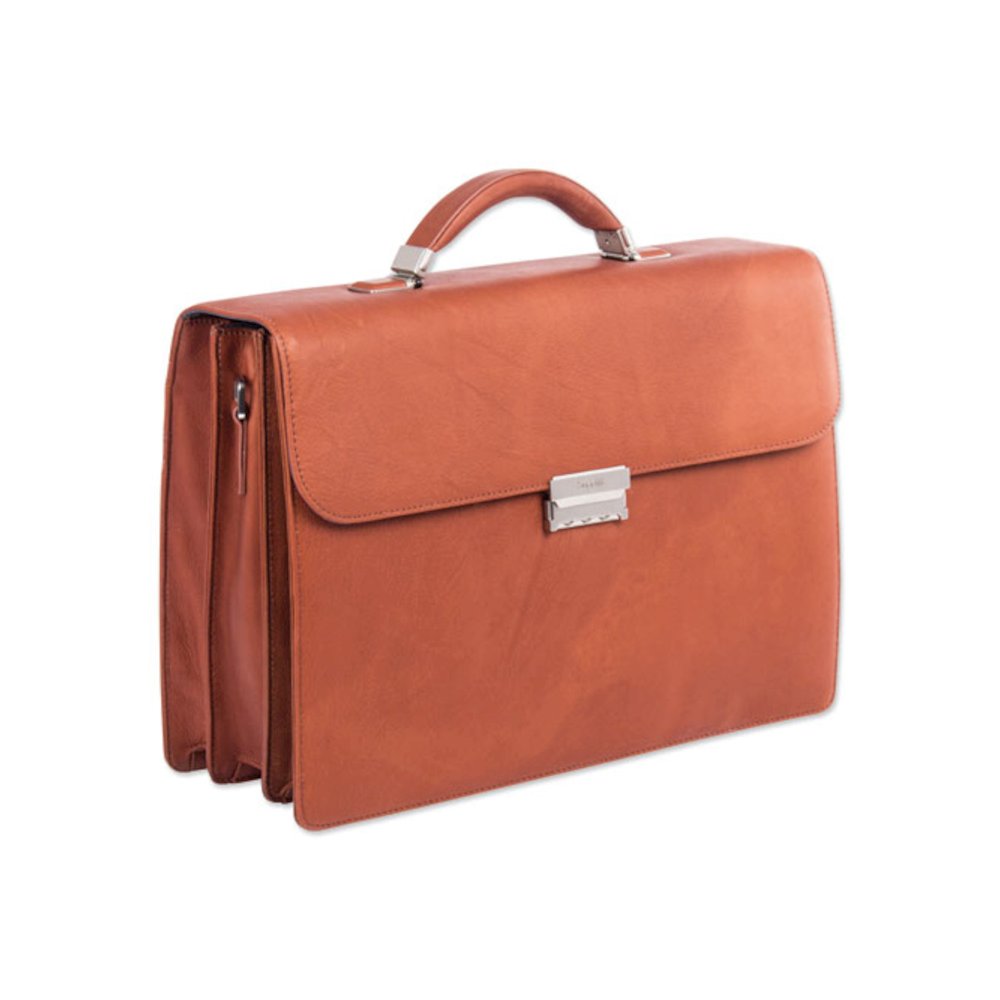 Milestone Briefcase, Fits Devices Up to 15.6", Leather, 5 x 5 x 12, Cognac. Picture 1