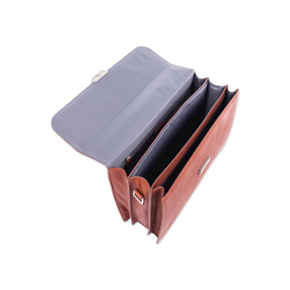 Milestone Briefcase, Fits Devices Up to 15.6", Leather, 5 x 5 x 12, Cognac. Picture 6