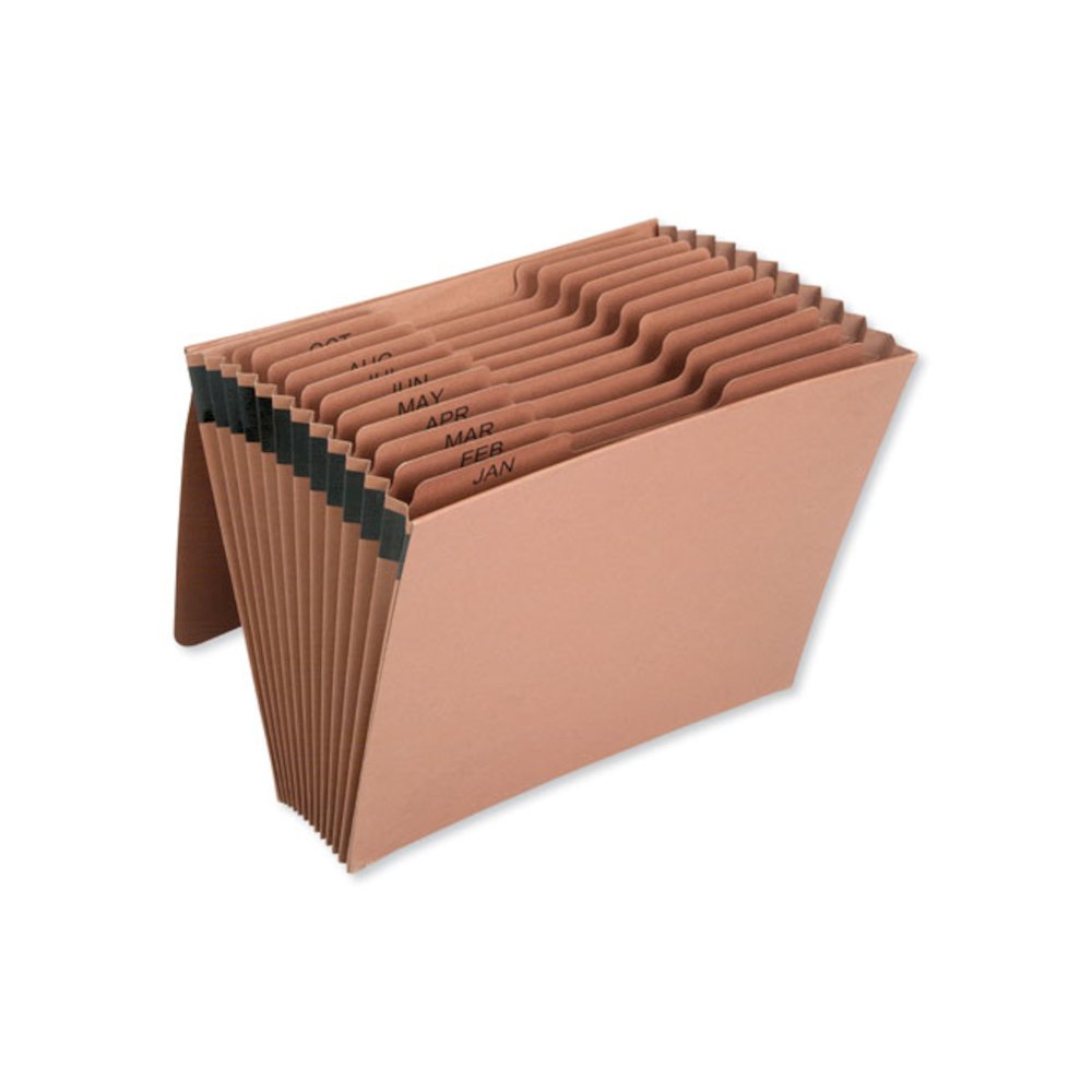 7530016819290, SKILCRAFT Expanding File with Flap, Jan-Dec, 9" Expansion, 12 Sections, 1/3-Cut Tabs, Letter Size, Brown. Picture 1