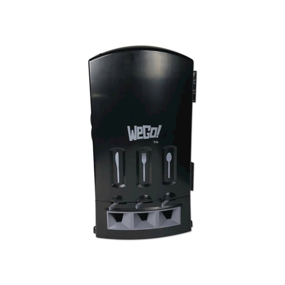 Trio Utensil Dispenser, Holds 100 Forks/100 Knives/100 Spoons, 13.39 x 15.75 x 23.62, Black. Picture 1