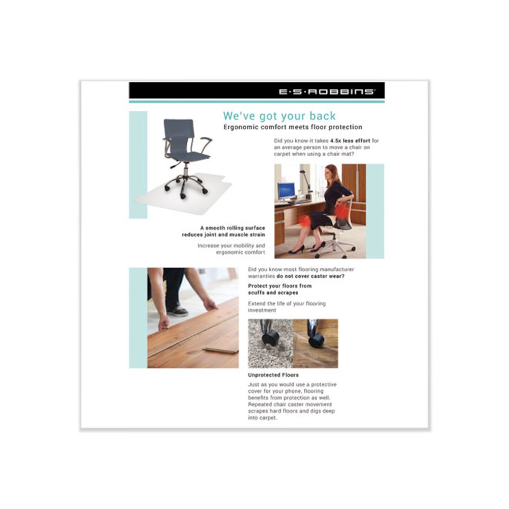 EverLife Light Use Chair Mat for Flat Pile Carpet, Rectangular, 36 x 44, Clear. Picture 5