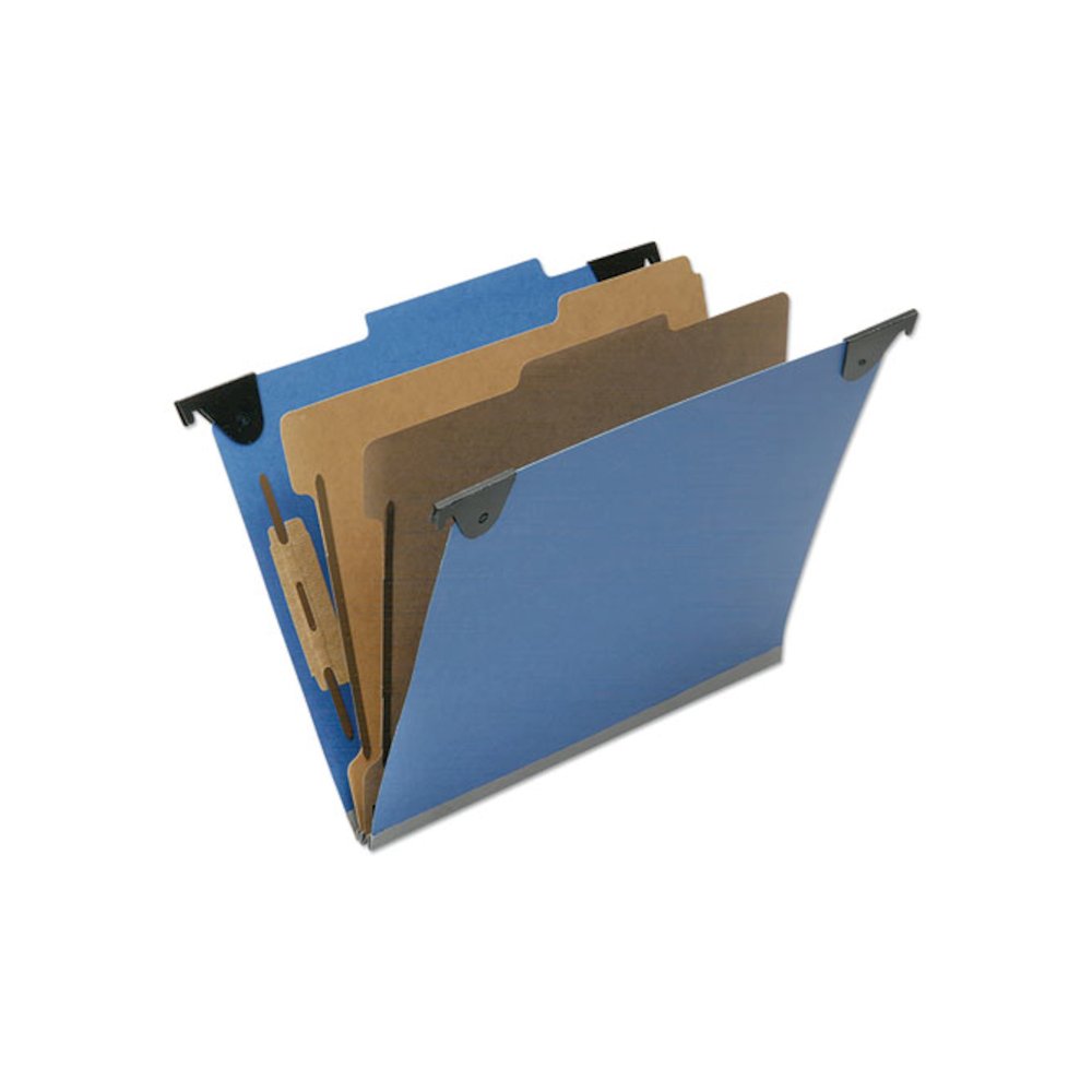 7530016817011, SKILCRAFT Classification Folder, 2/5 Tab, Expands 2", 2 Dividers, 6 Fasteners, Letter Size, Royal Blue, 10/Box. Picture 1