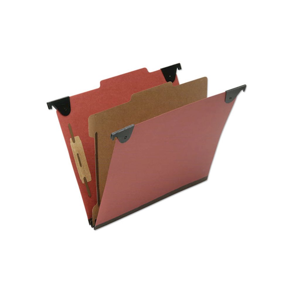 7530016816249, SKILCRAFT Classification Folder, 2/5-Cut Tab, Expands 2", 1 Divider, 4 Fasteners, Letter Size, Red, 10/Box. Picture 1