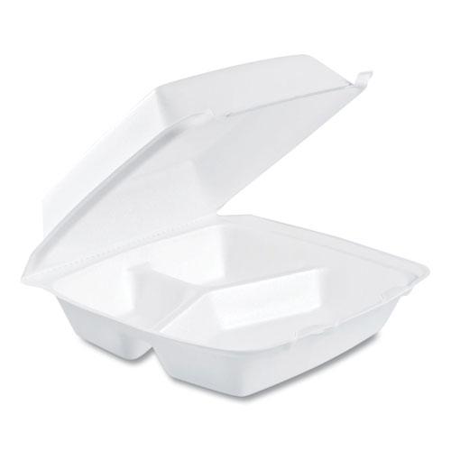 Foam Hinged Lid Containers, 3 Compartments, 8.38 x 7.78 x 3.25, 200/Carton. Picture 1