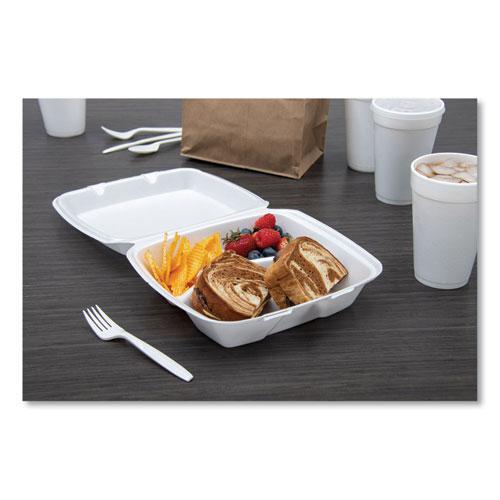 Foam Hinged Lid Containers, 3 Compartments, 8.38 x 7.78 x 3.25, 200/Carton. Picture 6