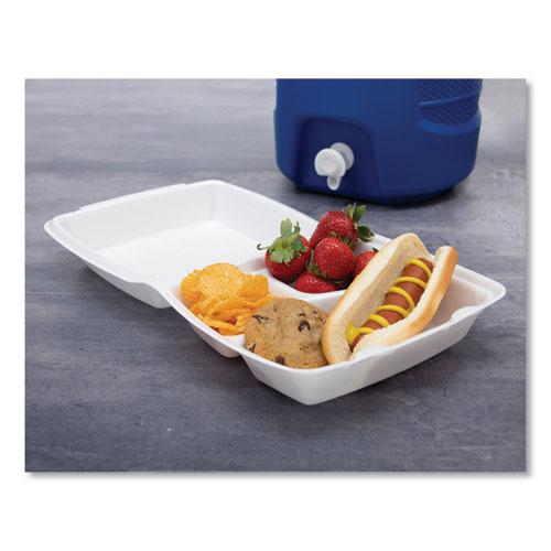 Foam Hinged Lid Containers, 3 Compartments, 8.38 x 7.78 x 3.25, 200/Carton. Picture 4