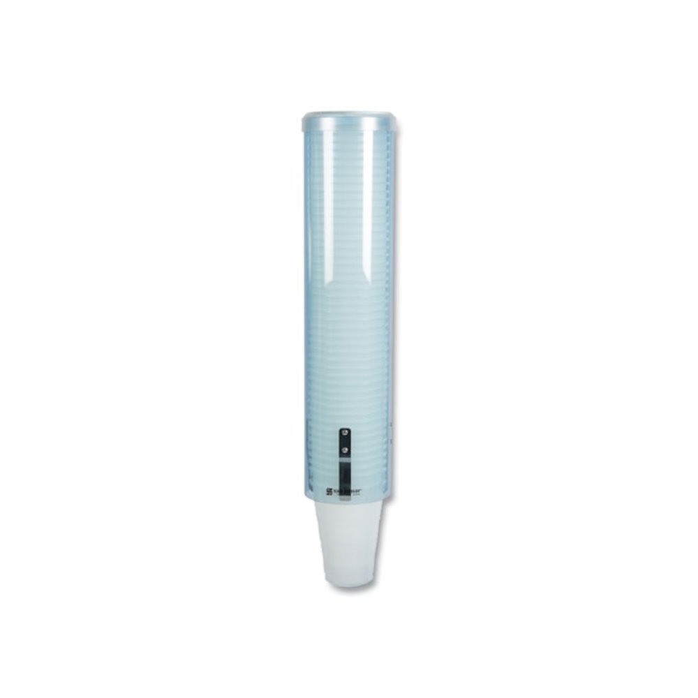 Large Pull-Type Water Cup Dispenser, For 12 oz Cups, Translucent Blue. Picture 1
