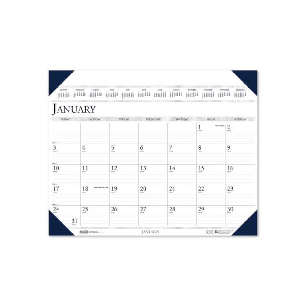 Executive Monthly Desk Pad Calendar, 24 x 19, White/Blue Sheets, Blue Corners, 12-Month (Jan to Dec): 2026. Picture 1