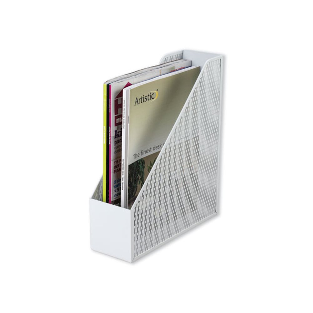 Urban Collection Punched Metal Magazine File, 3.5 x 10 x 11.5, White. Picture 1