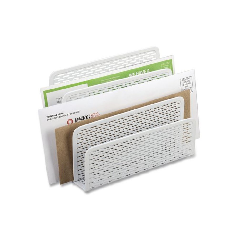 Urban Collection Punched Metal Letter Sorter, 3 Sections, DL to A6 Size Files, 6.5" x 3.25" x 5.5", White. Picture 2