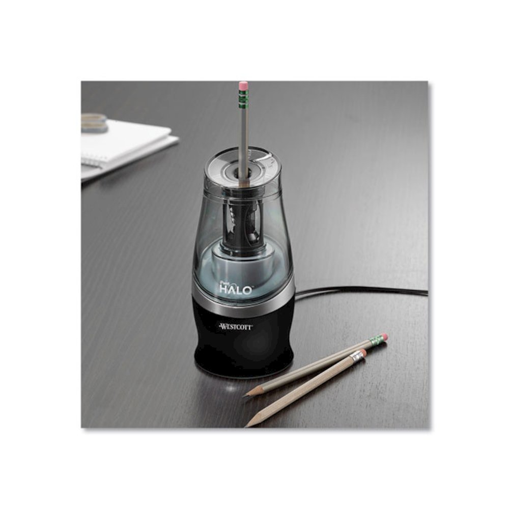 Halo Colored Pencil Non-Stick Electric Sharpener, AC-Powered, 3.5 x 6.75, Black/Silver. Picture 4