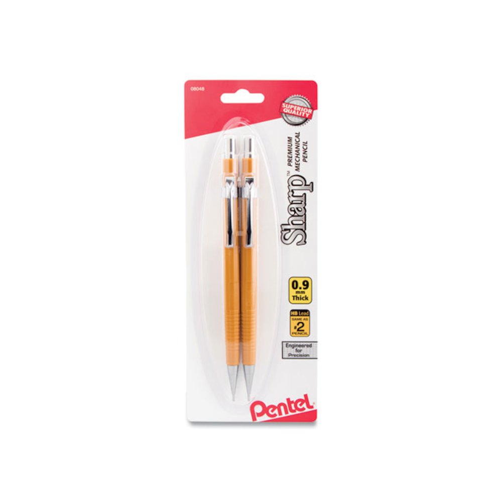Sharp Mechanical Pencil, 0.9 mm, HB (#2), Black Lead, Yellow Barrel, 2/Pack. Picture 1