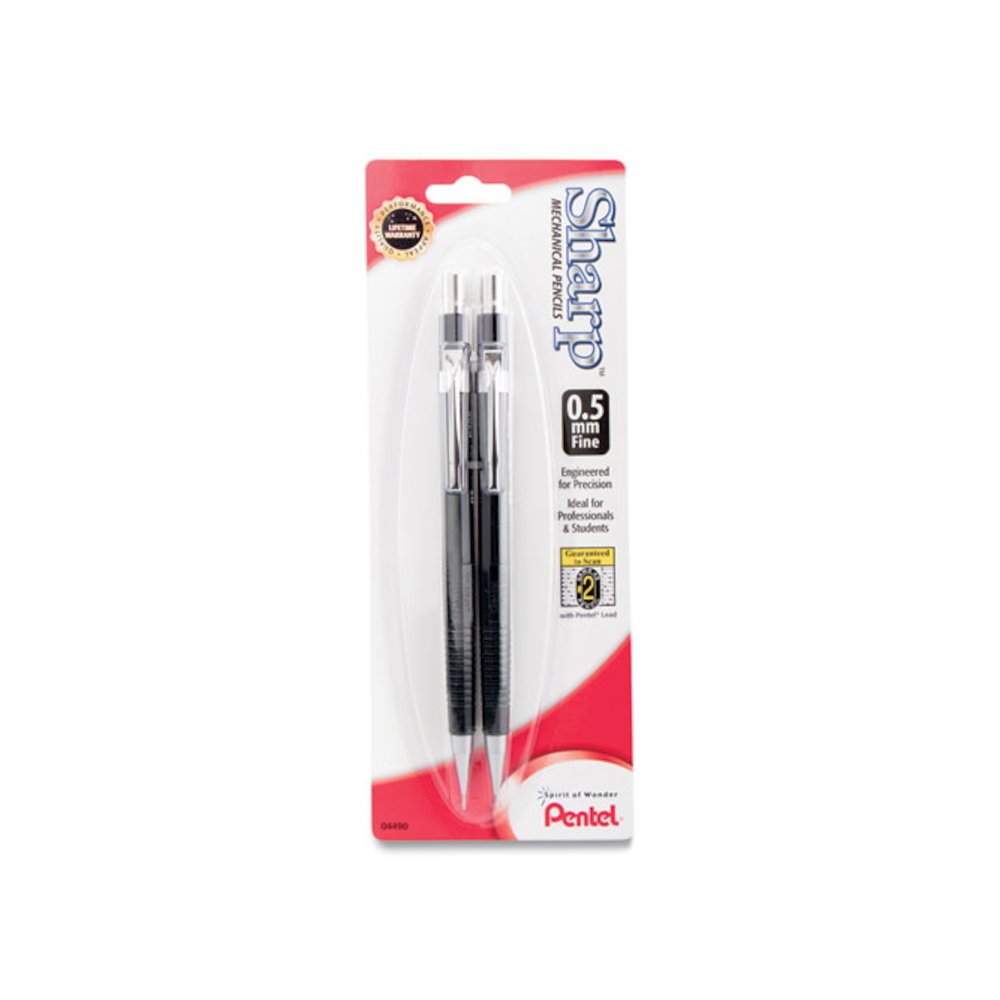 Sharp Mechanical Pencil, 0.5 mm, HB (#2), Black Lead, Black Barrel, 2/Pack. Picture 1