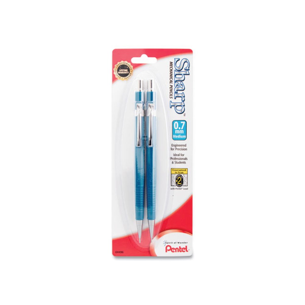 Sharp Mechanical Pencil, 0.7 mm, HB (#2), Black Lead, Blue Barrel, 2/Pack. Picture 1