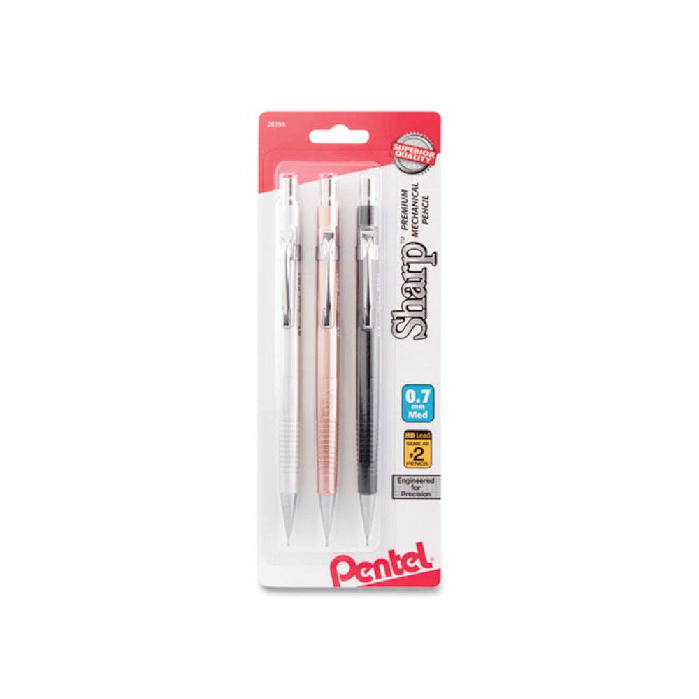 Sharp Mechanical Pencil, 0.7mm, HB (#2), Black Lead, Assorted Barrel Colors, 3/Pack. Picture 1