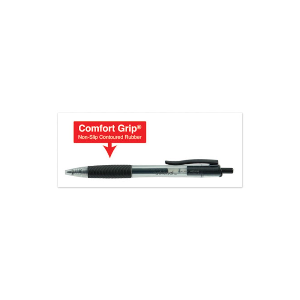 Comfort Grip Gel Pen, Retractable, Medium 0.7 mm, Black Ink, Clear/Black Barrel, Dozen. Picture 5