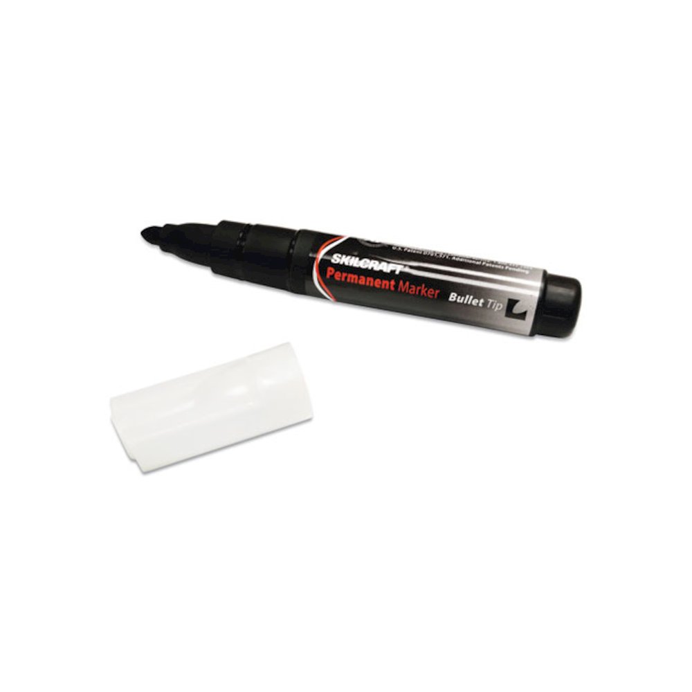 7520014244883, SKILCRAFT Bullet Tip Permanent Marker, Medium Bullet Tip, Black, Dozen. Picture 2