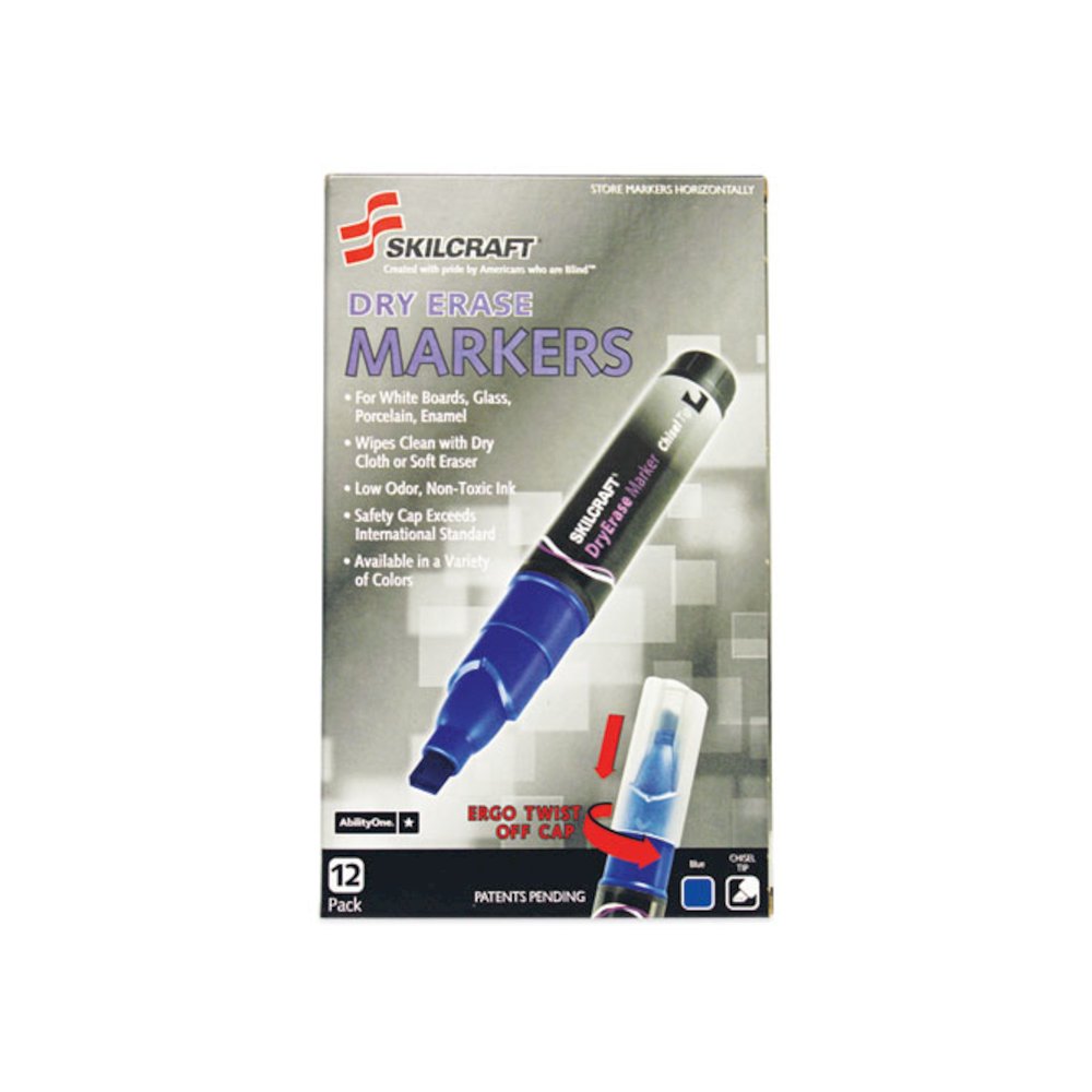 7520015105658, SKILCRAFT Dry Erase Marker, Broad Chisel Tip, Blue, Dozen. Picture 2