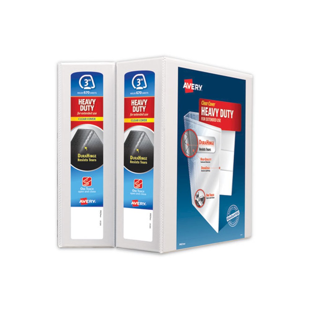 Heavy-Duty Non Stick View Binder with DuraHinge and Slant Rings, 3 Rings, 3" Capacity, 11 x 8.5, White, 2/Pack. Picture 1