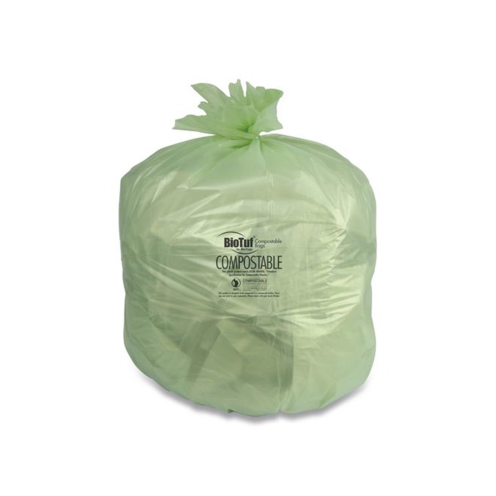 Biotuf Compostable Can Liners, 30 gal, 0.88 mil, 30" x 39", Green, 25 Bags/Roll, 6 Rolls/Carton. Picture 2