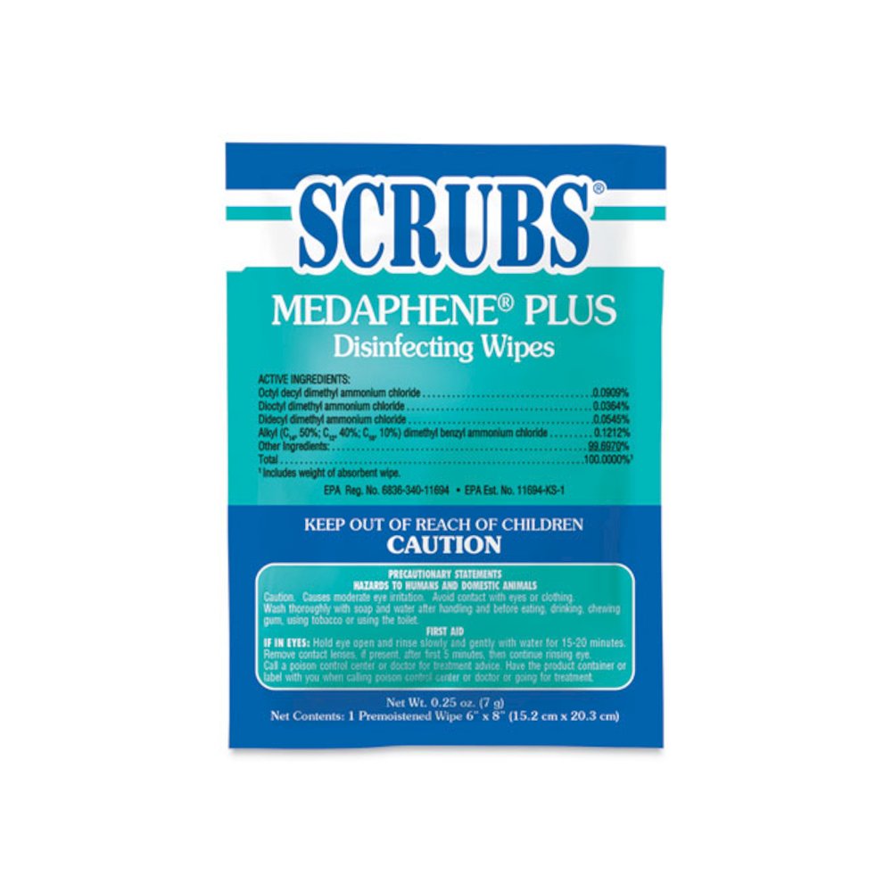 MEDAPHENE Plus Disinfectant Wet Wipes, 1-Ply, 6 x 8, Citrus, White, Individual Foil Packets, 100/Carton. Picture 1