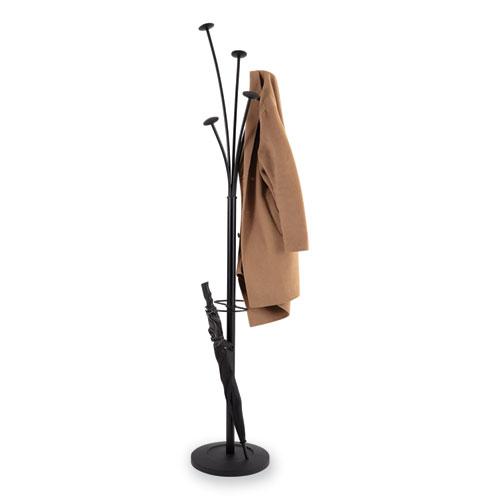 Festival Coat Stand with Umbrella Holder, Five Knobs, 14w x 14d x 73.67h, Black. Picture 8