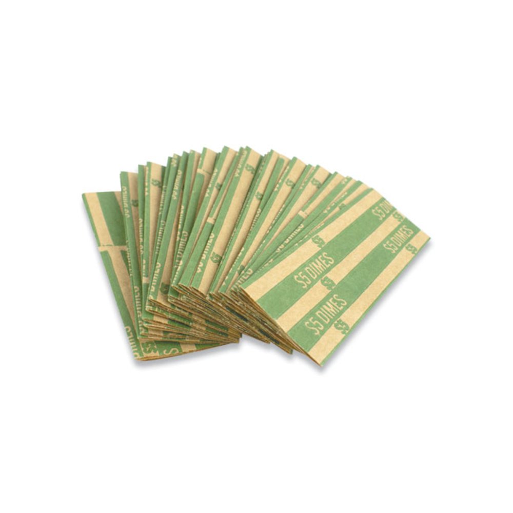 Flat Tubular Coin Wrap, Dimes, Green/White, 1,000/Box. Picture 1