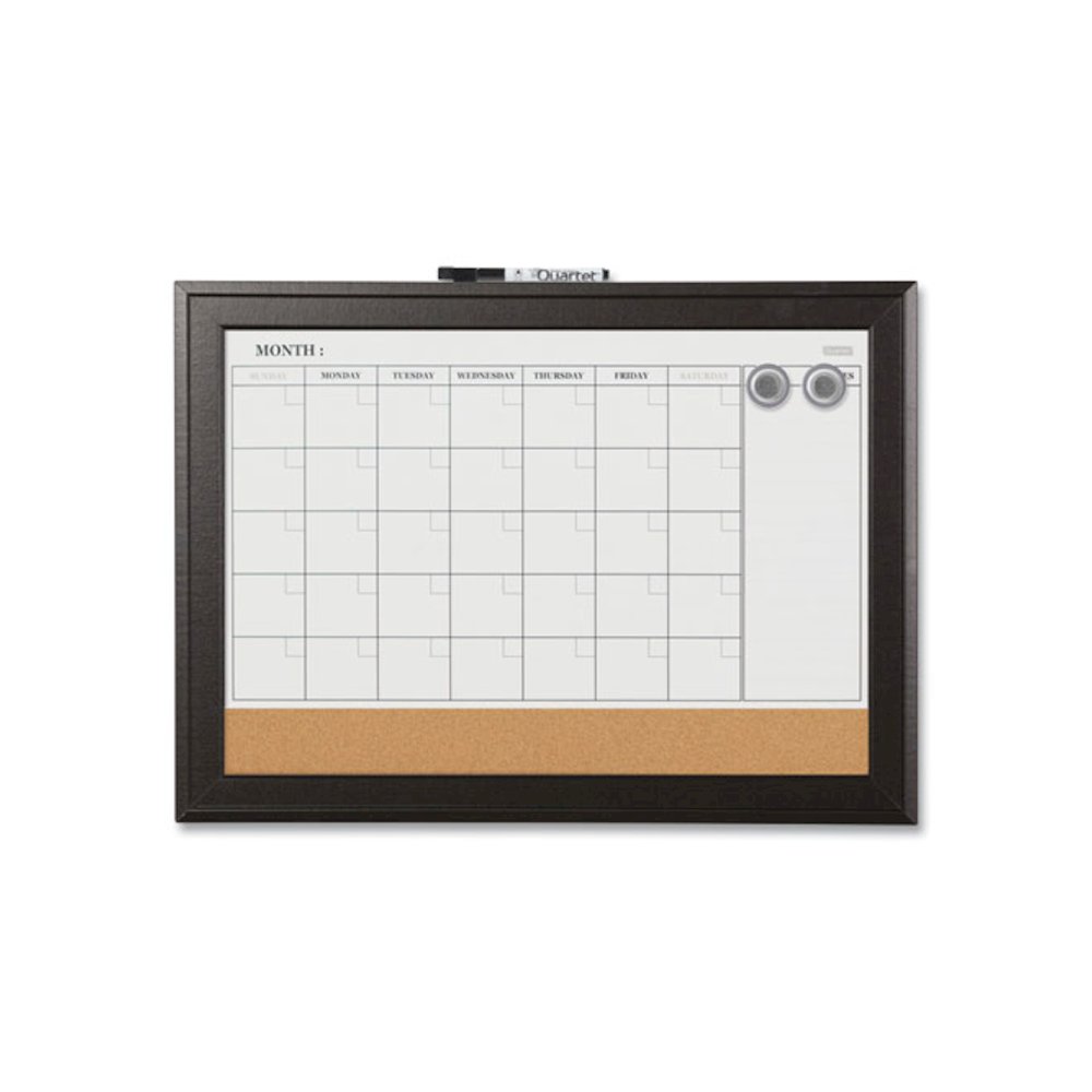 Home Decor Magnetic Dry Erase Board, Monthly Planning/Scheduling Calendar, 23" x 17", Tan/White Surface, Espresso Wood Frame. Picture 1