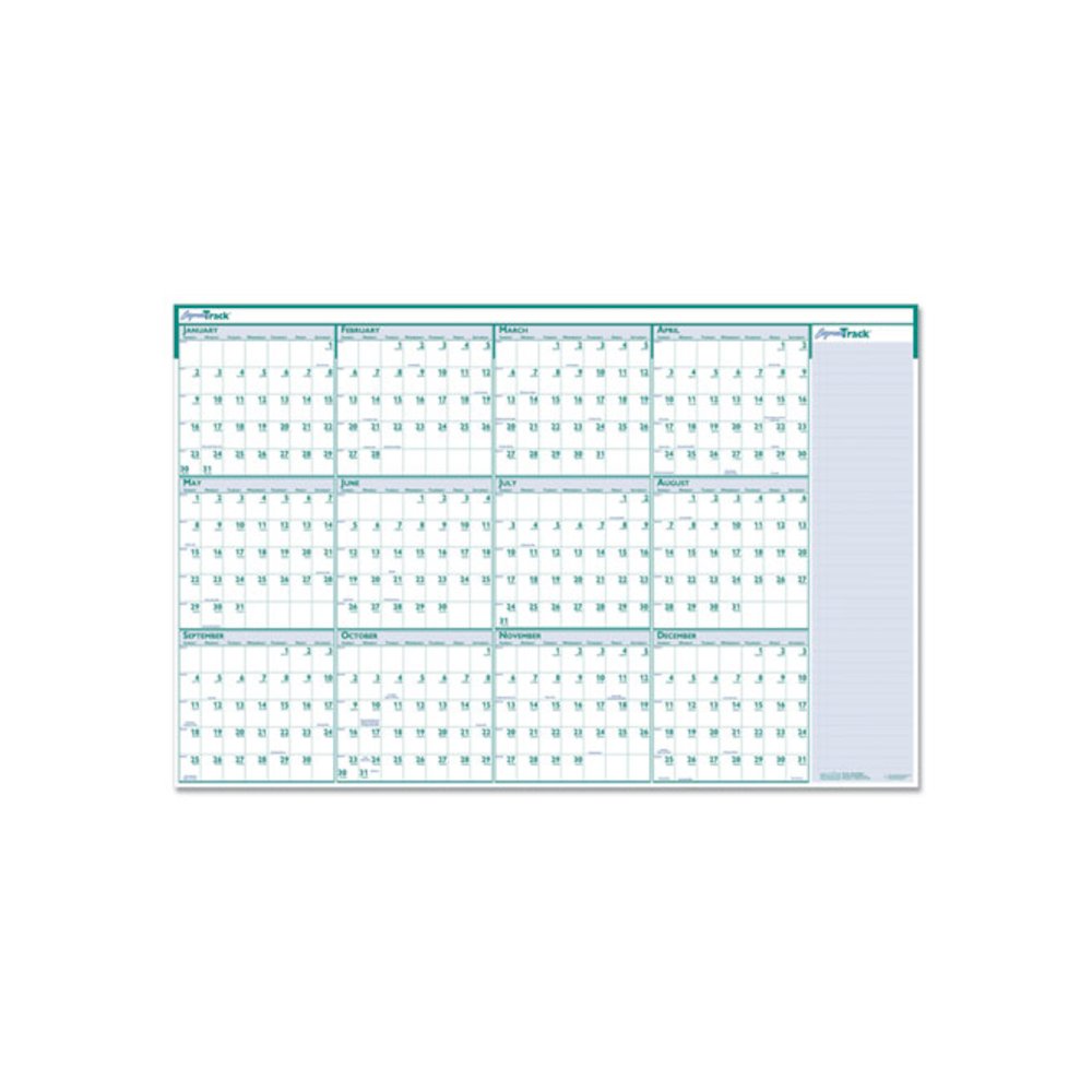 Express Track Recycled Reversible/Erasable Yearly Wall Calendar, 24 x 37, White/Teal Sheets, 12-Month (Jan to Dec): 2026. Picture 3
