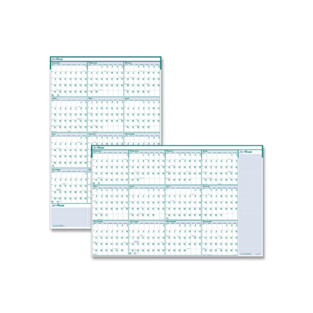 Express Track Recycled Reversible/Erasable Yearly Wall Calendar, 24 x 37, White/Teal Sheets, 12-Month (Jan to Dec): 2026. Picture 1