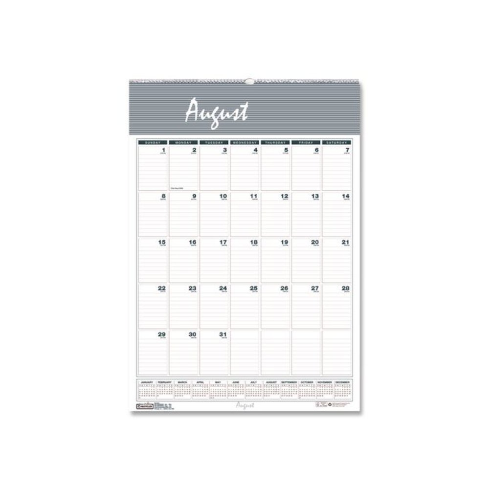 Academic Year Bar Harbor Recycled Wirebound Monthly Wall Calendar, 15.5 x 22, White/Blue Sheets, 12-Month(Aug-July):2025-2026. Picture 1