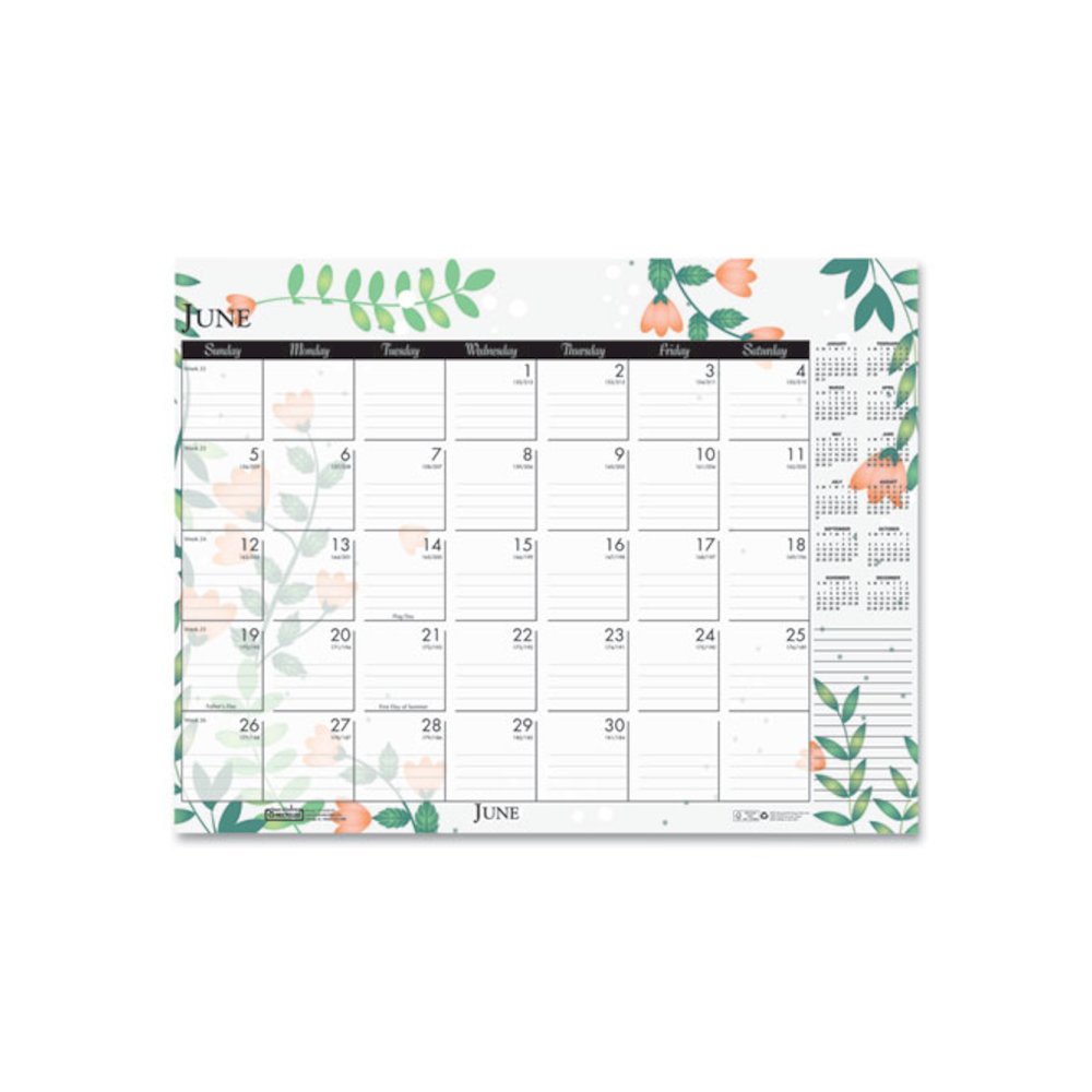 Recycled Desk Pad Calendar, Wild Flowers Artwork, 18.5 x 13, White Sheets, Black Binding/Corners,12-Month (Jan-Dec): 2026. Picture 7