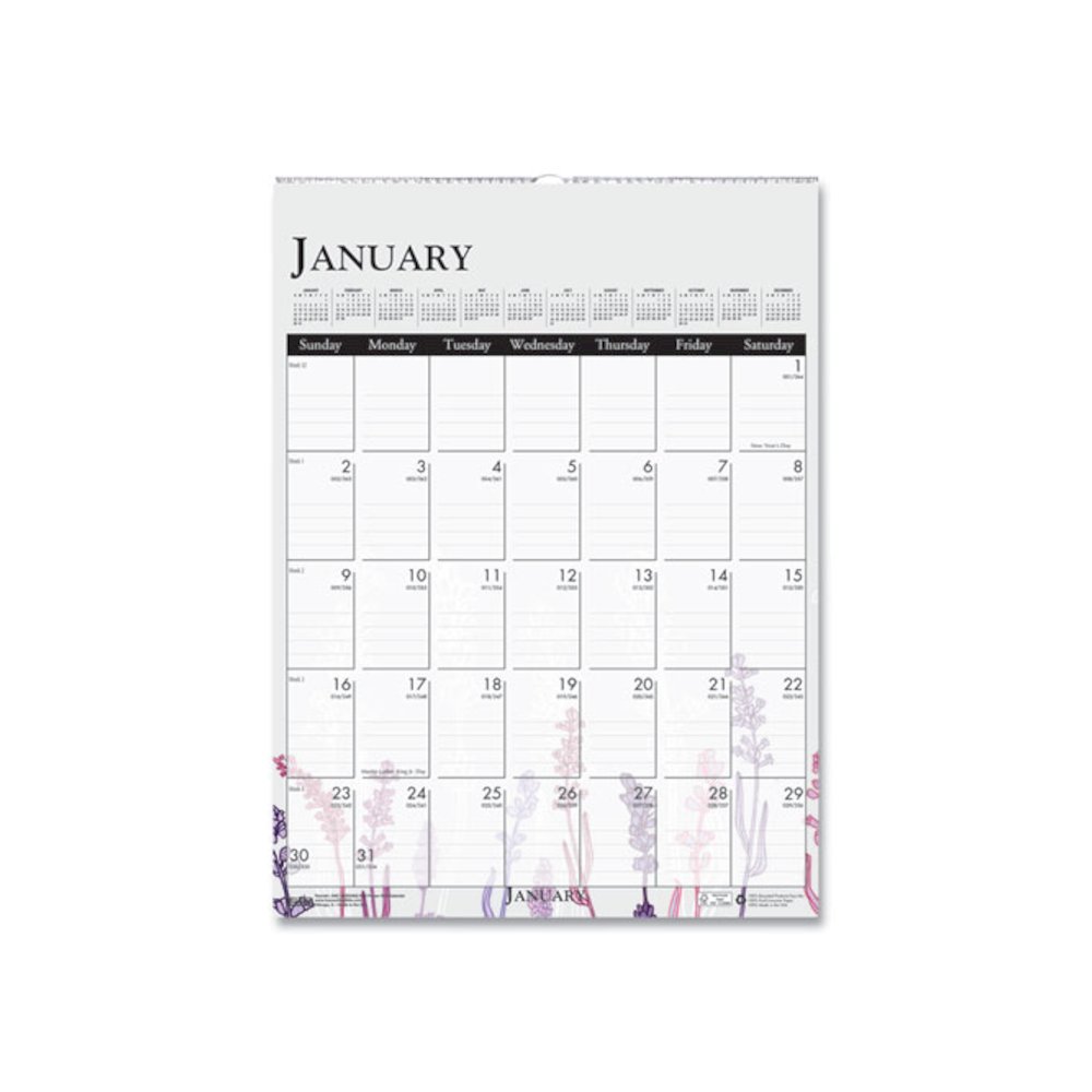 Recycled Wild Flower Wall Calendar, Wild Flowers Artwork, 12 x 16.5, White/Multicolor Sheets, 12-Month (Jan to Dec): 2026. Picture 1