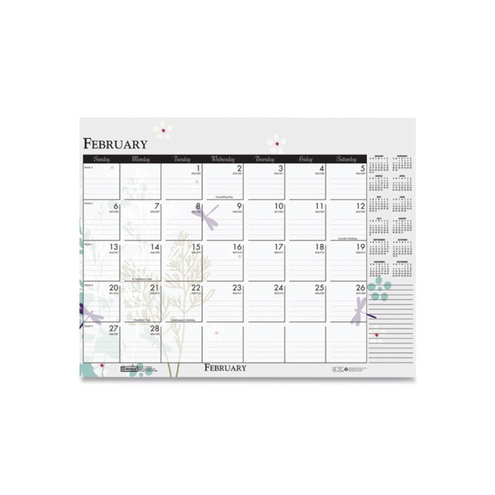 Recycled Desk Pad Calendar, Wild Flowers Artwork, 18.5 x 13, White Sheets, Black Binding/Corners,12-Month (Jan-Dec): 2026. Picture 2