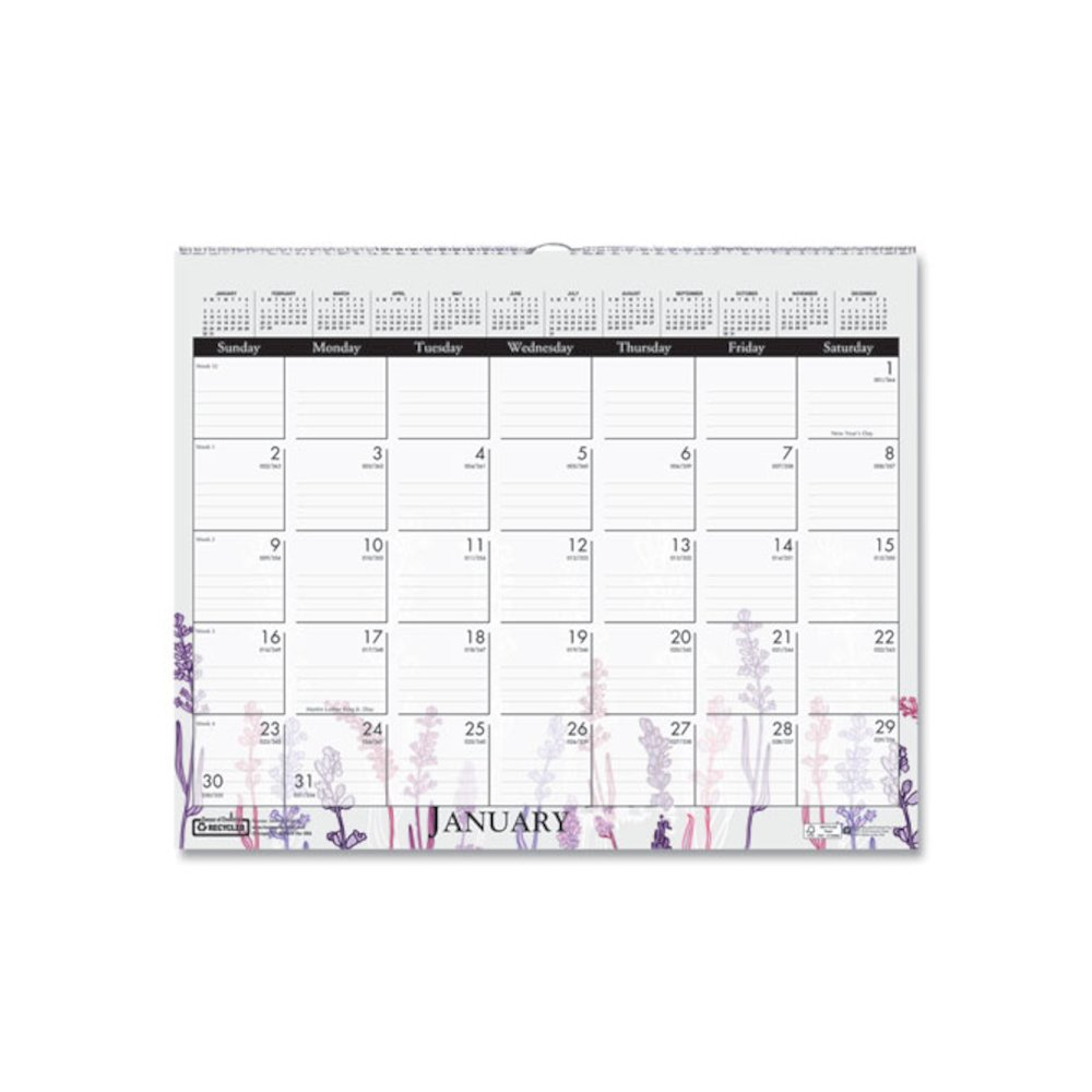 Recycled Wild Flower Wall Calendar, Wild Flowers Artwork, 15 x 12, White/Multicolor Sheets, 12-Month (Jan to Dec): 2026. Picture 1