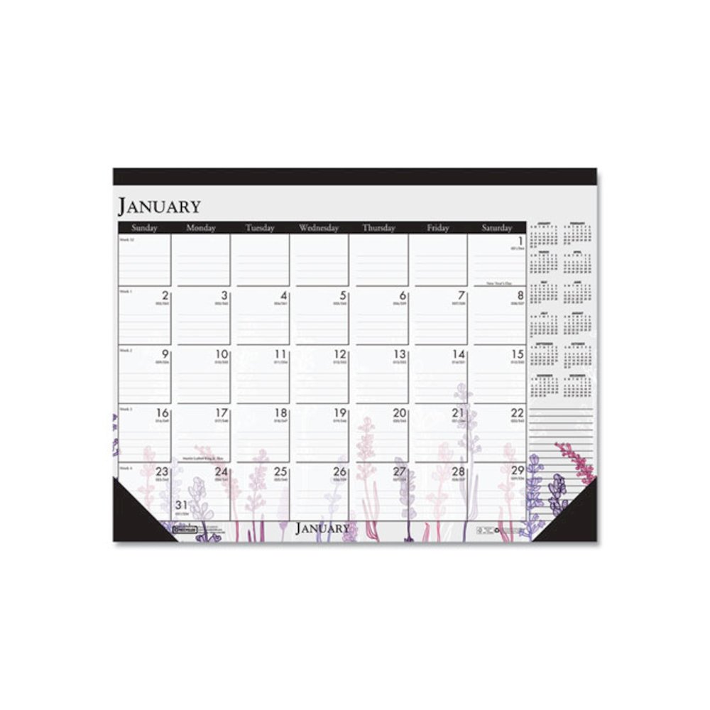 Recycled Desk Pad Calendar, Wild Flowers Artwork, 18.5 x 13, White Sheets, Black Binding/Corners,12-Month (Jan-Dec): 2026. Picture 1