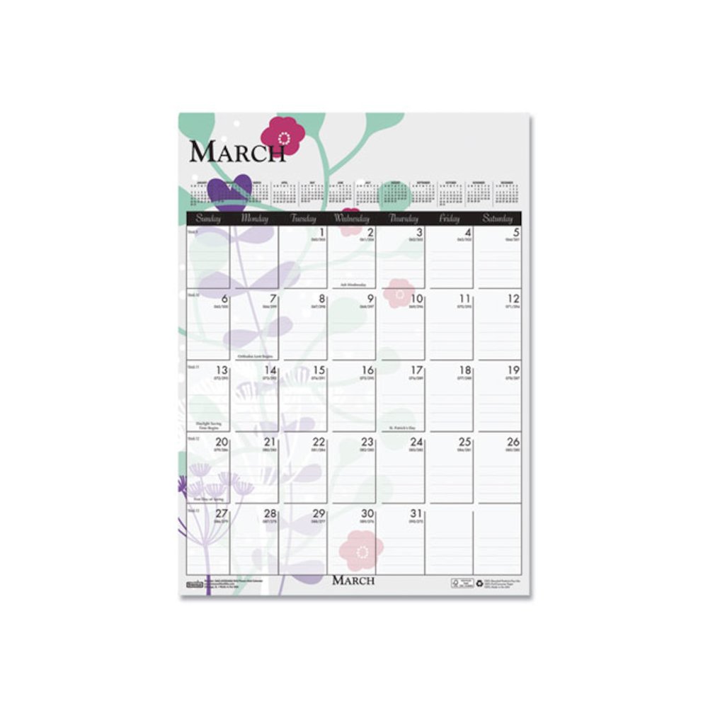 Recycled Wild Flower Wall Calendar, Wild Flowers Artwork, 12 x 16.5, White/Multicolor Sheets, 12-Month (Jan to Dec): 2026. Picture 4