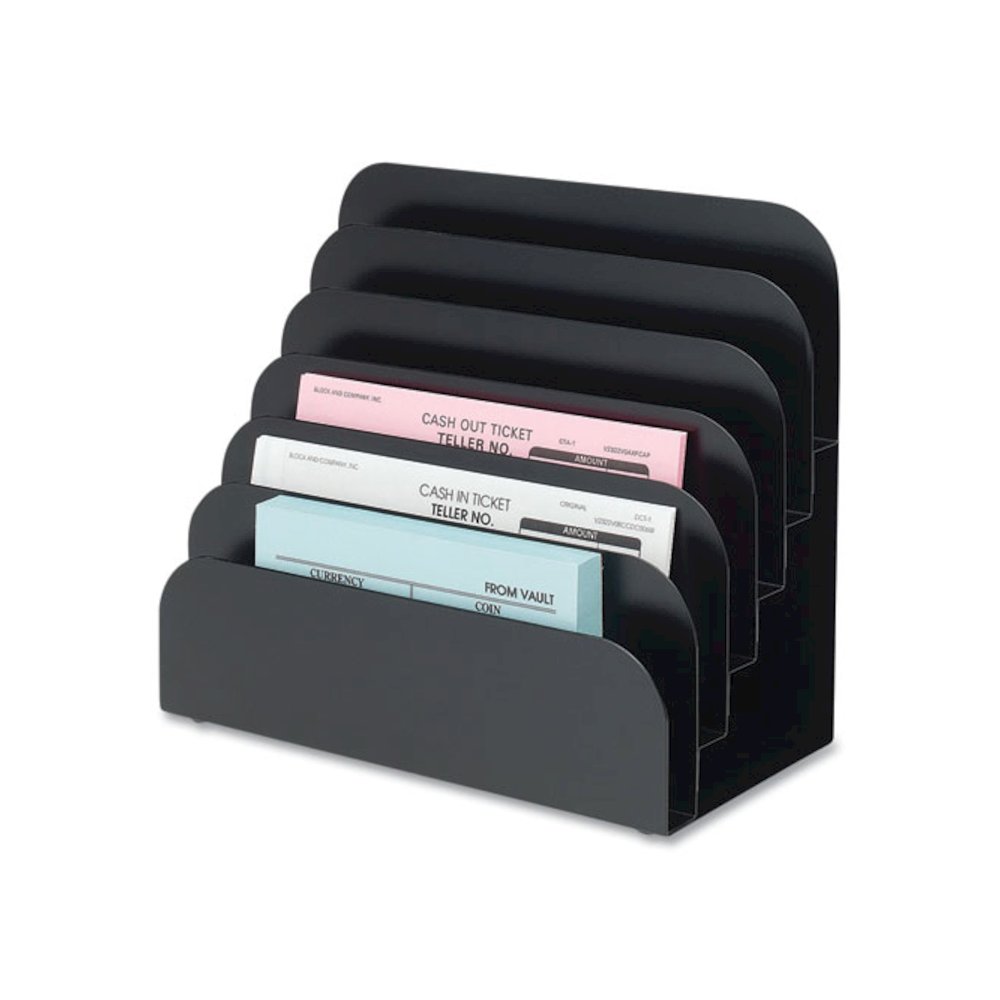 Cash Handling Organizer Bins, 6 Compartments, 8.25" x 7.25" x 4", Black. Picture 1