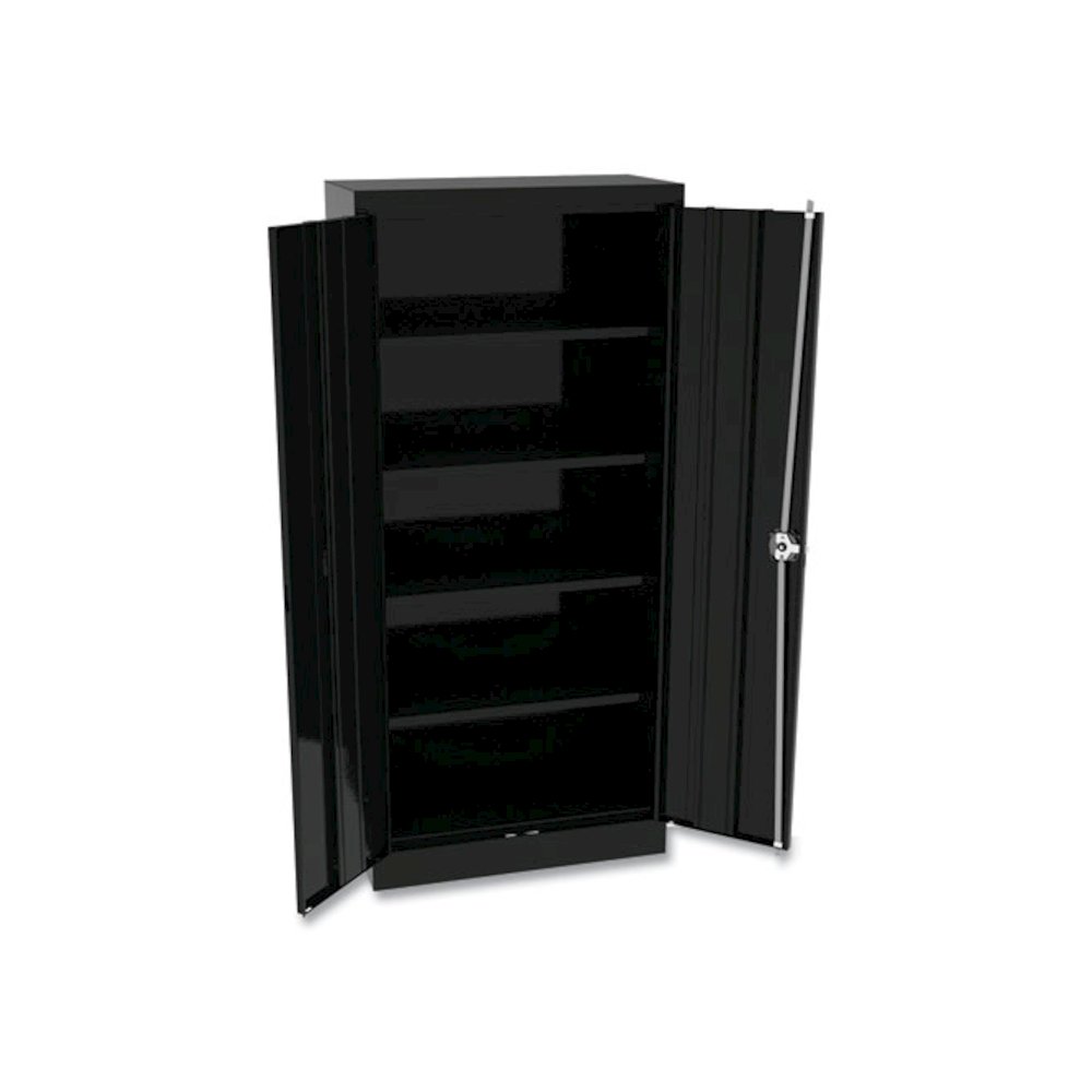 Space Saver Storage Cabinet, Four Fixed Shelves, 30w x 15d x 66h, Black. Picture 1