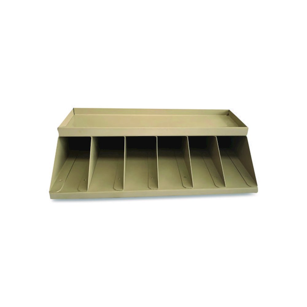 Coin Wrapper and Bill Strap Single-Tier Rack, 6 Compartments, 10" x 8.5" x 3", Pebble Beige. Picture 1