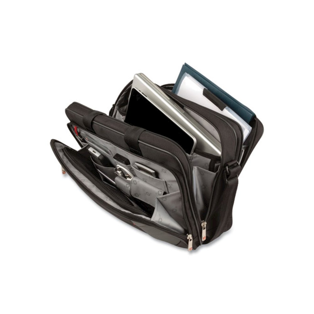 SwissGear Mainframe Laptop Briefcase, Fits Devices Up to 16", Polyester, 15.75 x 6 x 12, Black/Gray. Picture 3