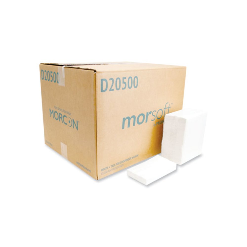Morsoft Dispenser Napkins, 1-Ply, 6 x 13, White, 500/Pack, 20 Packs/Carton. Picture 1