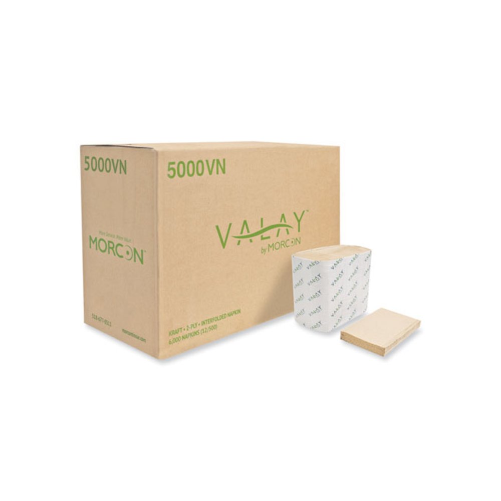 Valay Interfolded Napkins, 2-Ply, 6.5 x 8.25, Kraft, 6,000/Carton. Picture 1