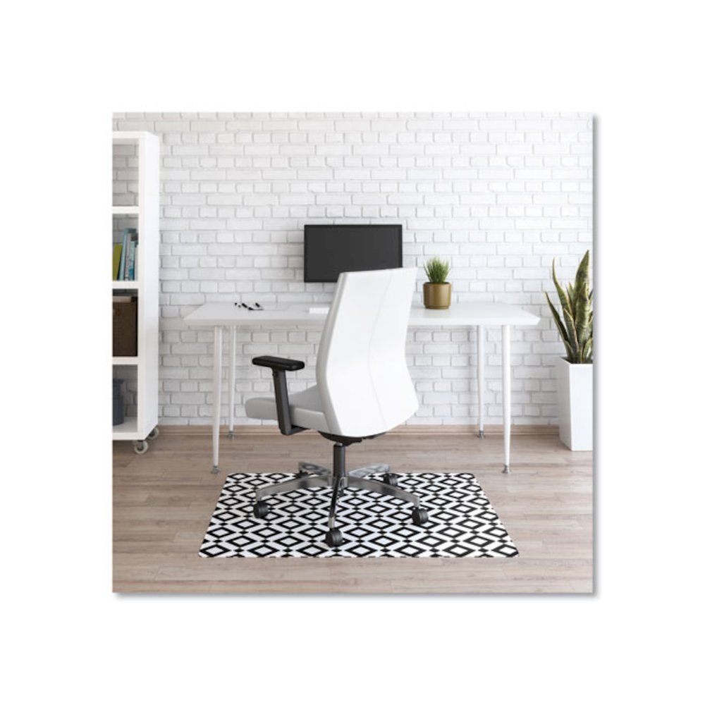FashionMat Chair Mat for Flat Pile Carpeted and Hard Floors, Rectangular, Straight Edges, 35" x 40", White/Black. Picture 1