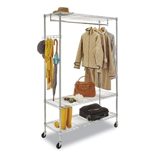 Wire Shelving Garment Rack, 40 Garments, 48w x 18d x 75h, Silver. Picture 5