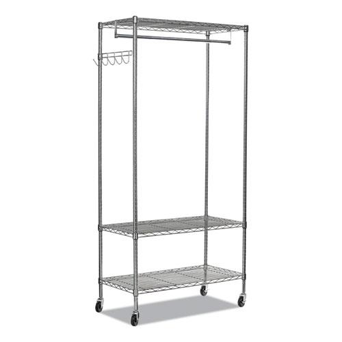 Wire Shelving Garment Rack, 40 Garments, 48w x 18d x 75h, Silver. Picture 1